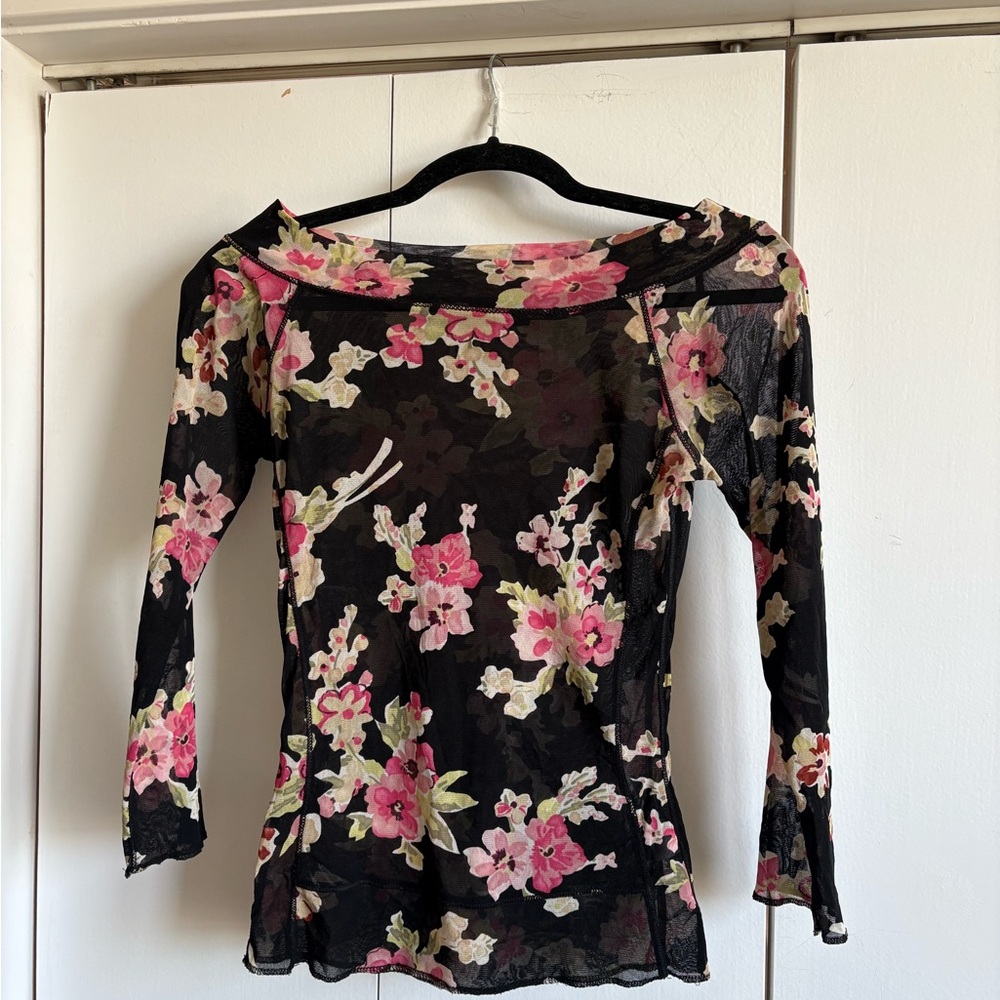 Vtg 90s Y2K The Limited Sheer pink floral dark romantic sz M off the shoulder